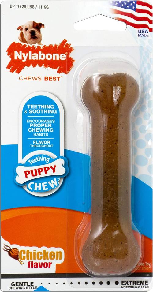 Nylabone Puppy Chew Teething Bone Dog Chew Toy, Chicken Flavor, Small