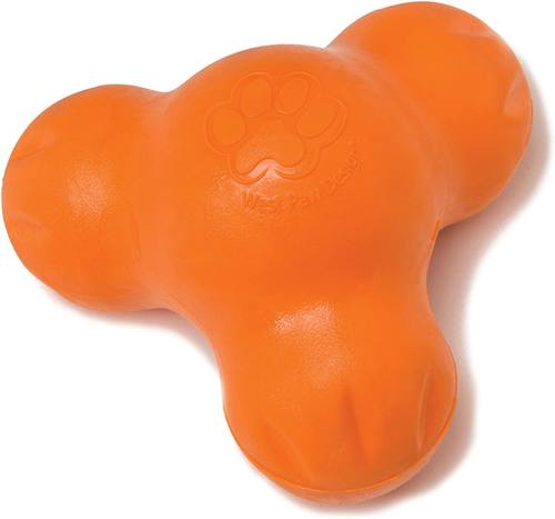 WEST PAW Zogoflex Tux Interactive Treat Dispensing Dog Chew Toy for Aggressive Chewers, Small, Tangerine