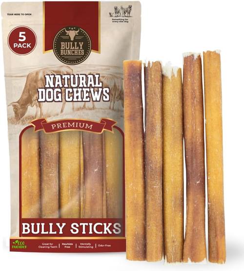 Bully Bunches Premium (6" Standard - 5 Pack) Odor-Free Bully Sticks for Small to Medium Dogs & Puppies - Consistently Sized, Long Lasting Chews for Oral Care - All Natural, 100% Beef Dog Treats